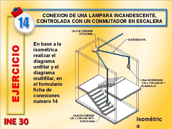 EJERCICIO CONEXION DE UNA LAMPARA INCANDESCENTE, CONTROLADA CON UN CONMUTADOR EN ESCALERA En base