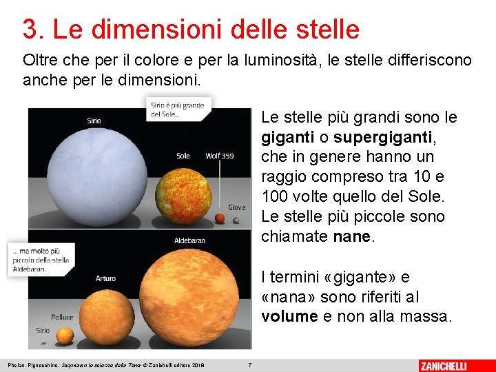 3. Le dimensioni delle stelle Oltre che per il colore e per la luminosità,