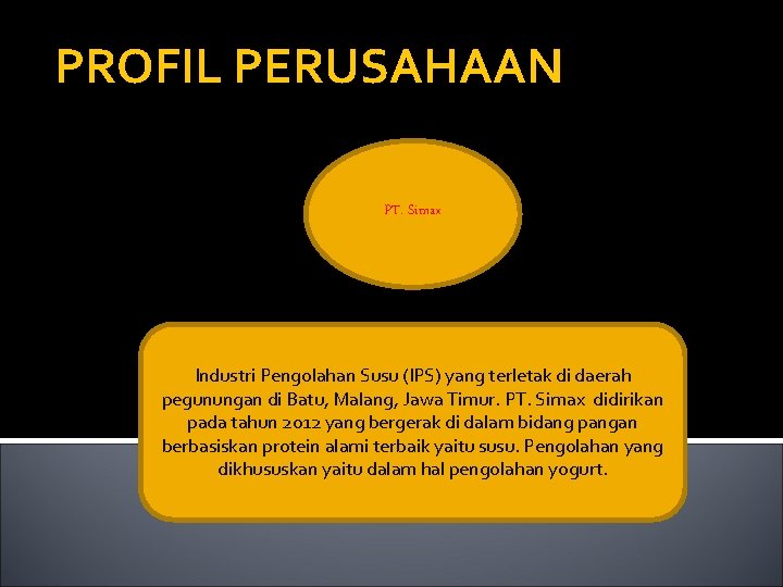 PROFIL PERUSAHAAN PT. Simax Industri Pengolahan Susu (IPS) yang terletak di daerah pegunungan di