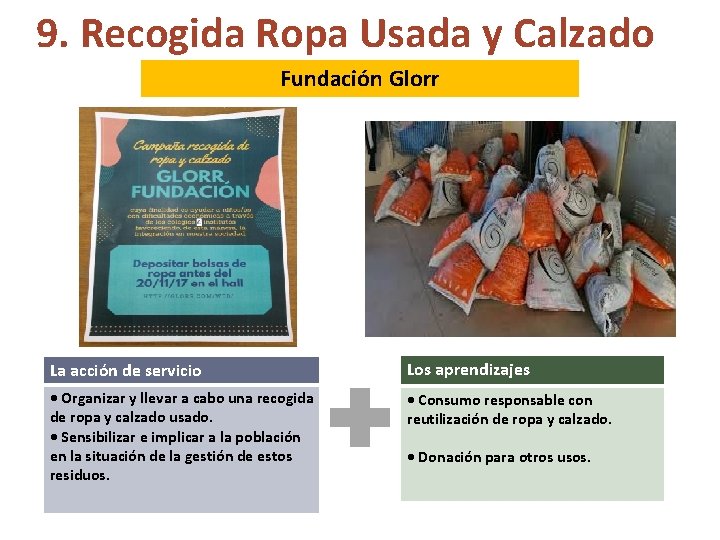 9. Recogida Ropa Usada y Calzado Fundación Glorr La acción de servicio Los aprendizajes