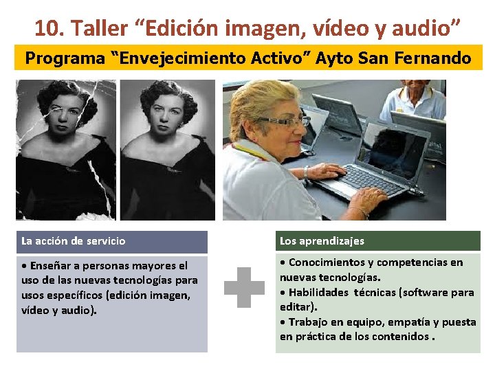 10. Taller “Edición imagen, vídeo y audio” Programa “Envejecimiento Activo” Ayto San Fernando La