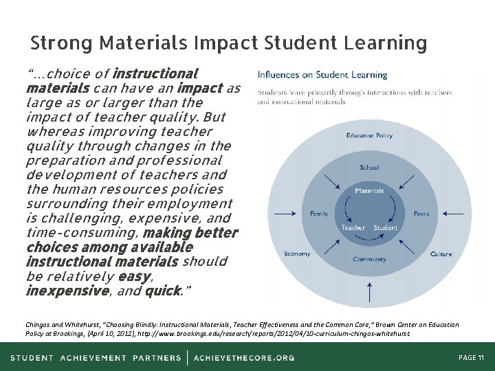 Strong Materials Impact Student Learning “…choice of instructional materials can have an impact as