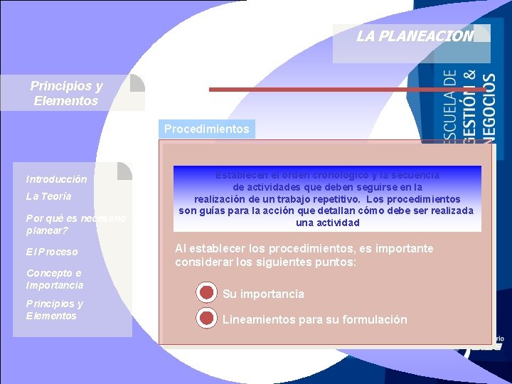 LA PLANEACION Principios y Elementos Procedimientos Introducción La Teoría Por qué es necesario planear?