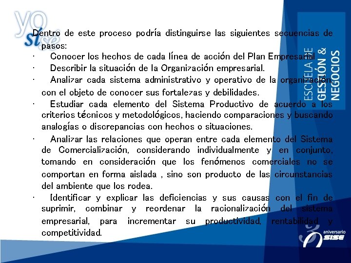 Dentro de este proceso podría distinguirse las siguientes secuencias de pasos: • Conocer los