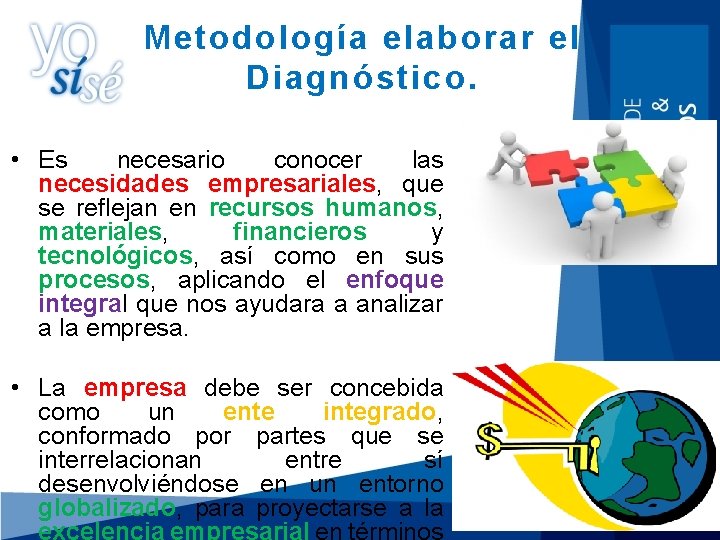Metodología elaborar el Diagnóstico. • Es necesario conocer las necesidades empresariales, que se reflejan