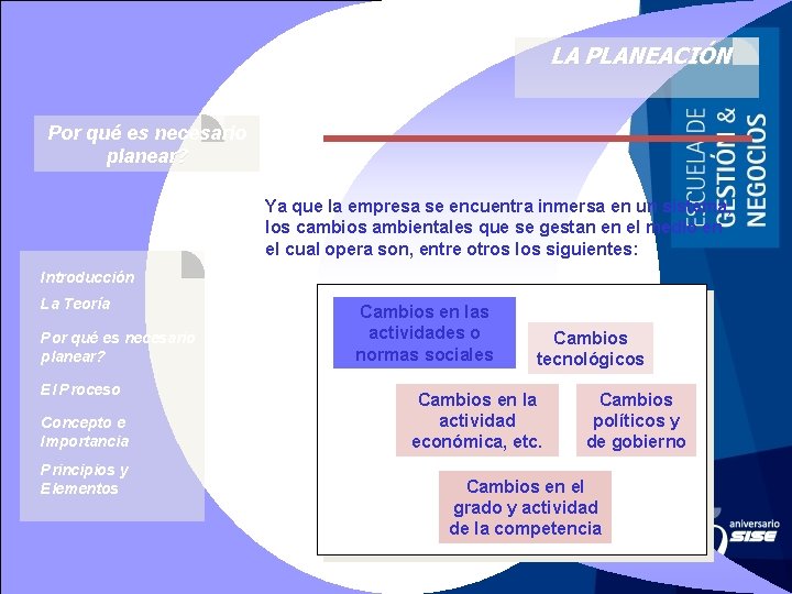 LA PLANEACIÓN Por qué es necesario planear? Ya que la empresa se encuentra inmersa