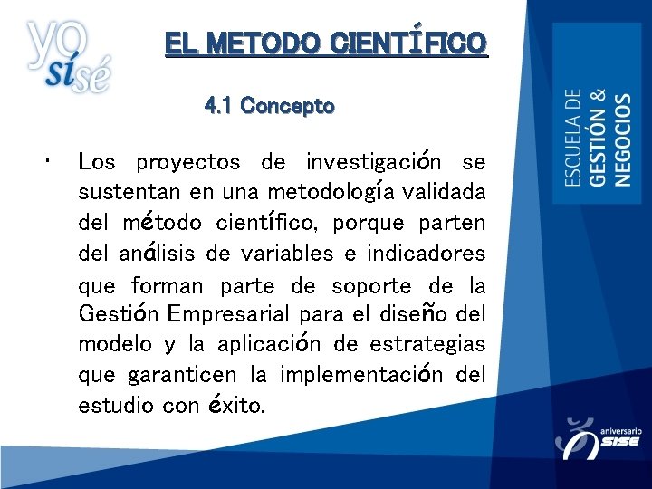 EL METODO CIENTÍFICO 4. 1 Concepto • Los proyectos de investigación se sustentan en