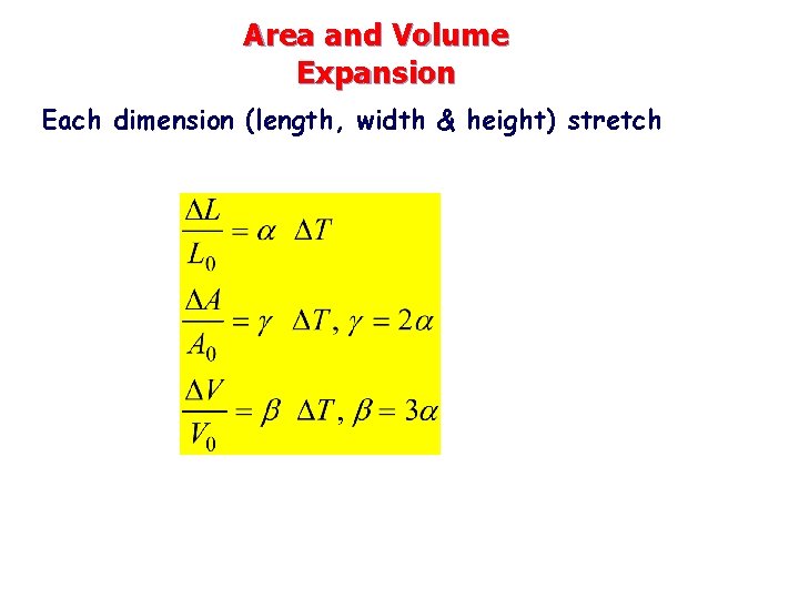 Area and Volume Expansion Each dimension (length, width & height) stretch 