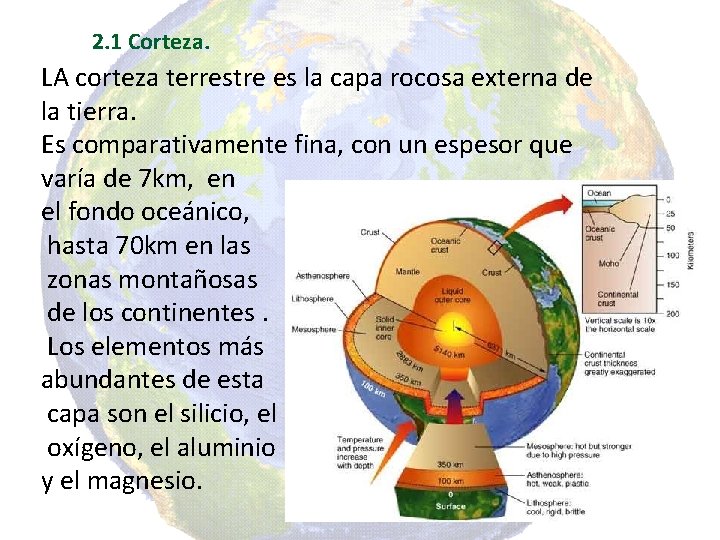 2. 1 Corteza. LA corteza terrestre es la capa rocosa externa de la tierra.