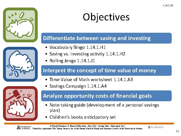 1. 14. 1. G 1 Objectives Differentiate between saving and investing • Vocabulary Bingo