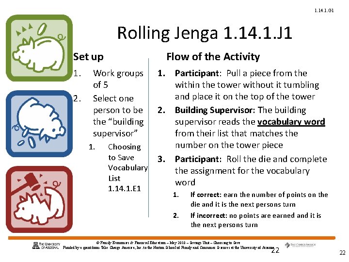 1. 14. 1. G 1 Rolling Jenga 1. 14. 1. J 1 Set up