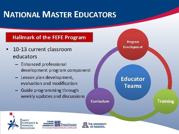 NATIONAL MASTER EDUCATORS Hallmark of the FEFE Program Development • 10 -13 current classroom