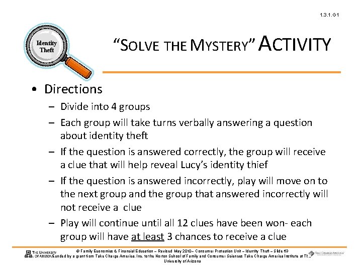 1. 3. 1. G 1 Identity Theft “SOLVE THE MYSTERY” ACTIVITY • Directions –