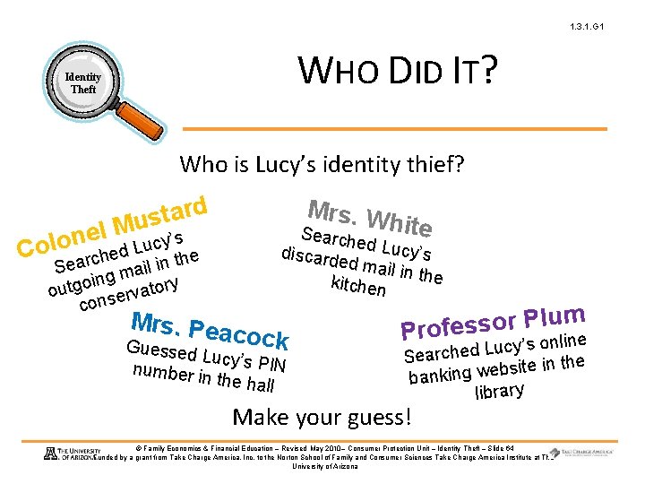 1. 3. 1. G 1 WHO DID IT? Identity Theft Who is Lucy’s identity