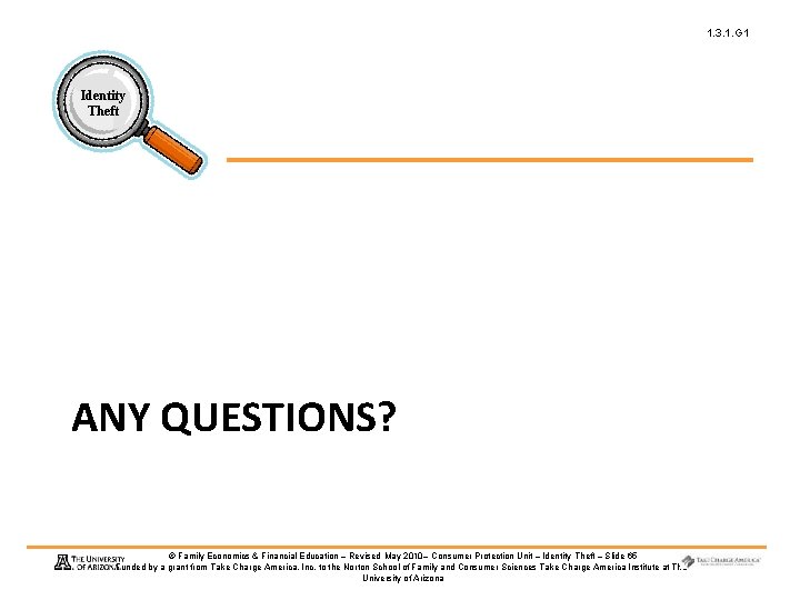 1. 3. 1. G 1 Identity Theft ANY QUESTIONS? © Family Economics & Financial