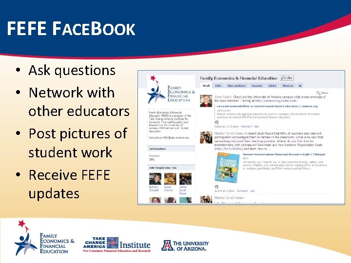 FEFE FACEBOOK • Ask questions • Network with other educators • Post pictures of