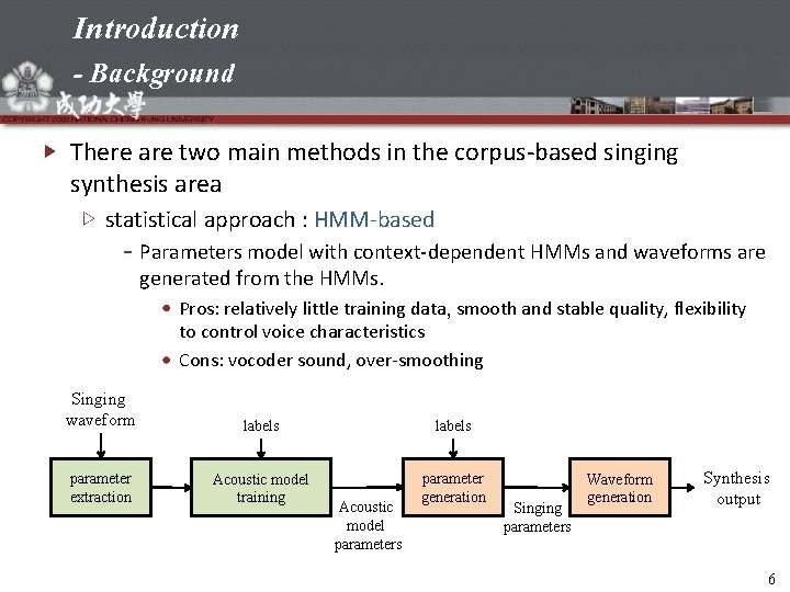 Introduction - Background There are two main methods in the corpus-based singing synthesis area