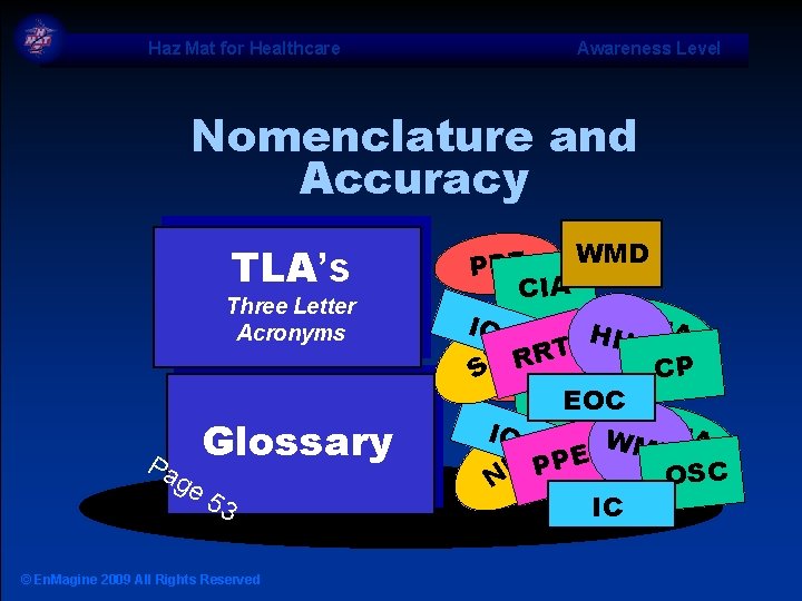 Haz Mat for Healthcare Awareness Level Nomenclature and Accuracy TLA’s Three Letter Acronyms Pa