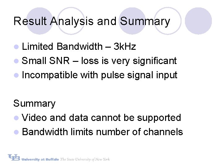 Result Analysis and Summary l Limited Bandwidth – 3 k. Hz l Small SNR Result Analysis and Summary l Limited Bandwidth – 3 k. Hz l Small SNR
