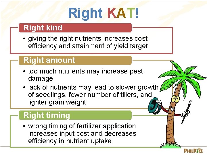 Right KAT! Right kind • giving the right nutrients increases cost efficiency and attainment