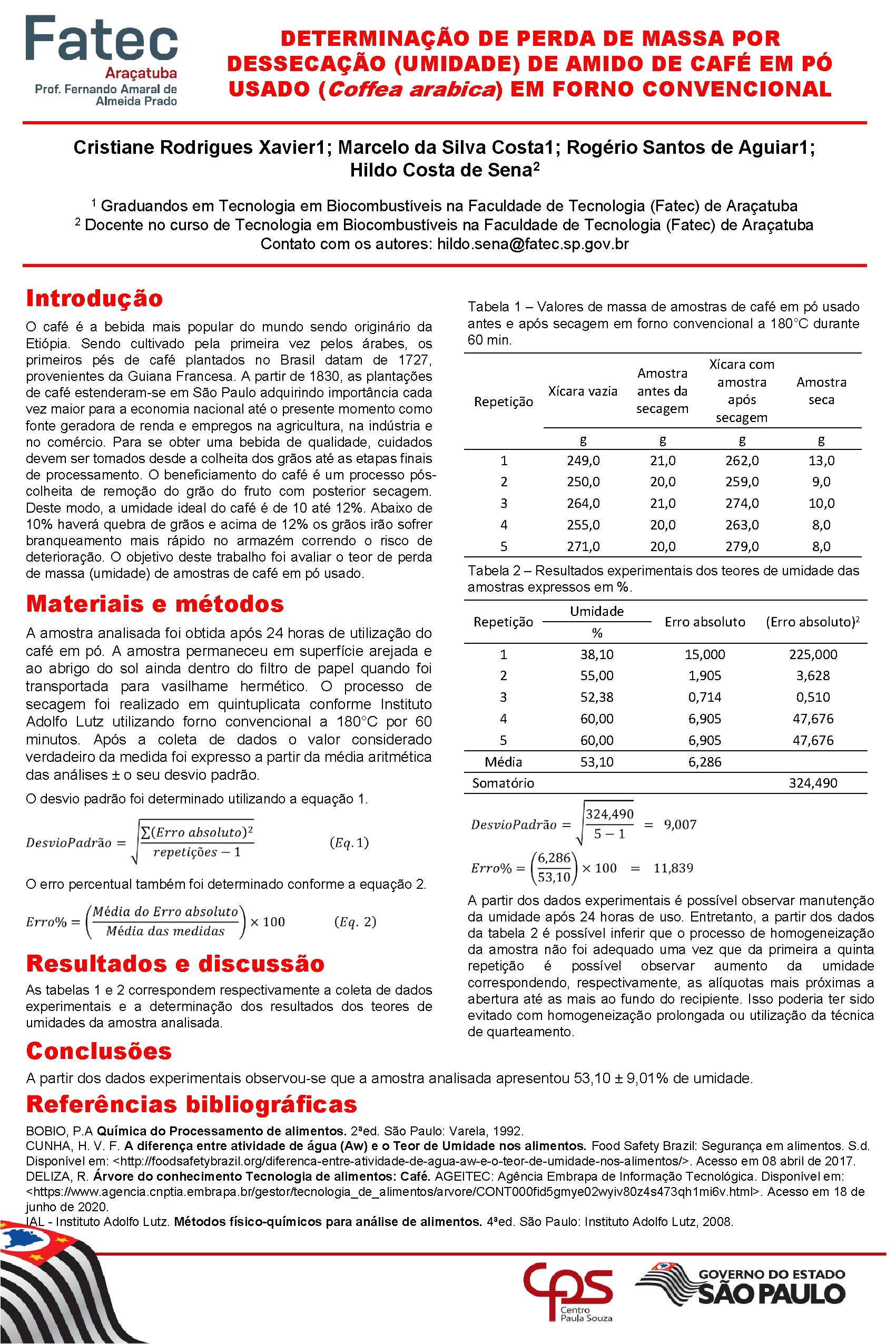 DETERMINAÇÃO DE PERDA DE MASSA POR DESSECAÇÃO (UMIDADE) DE AMIDO DE CAFÉ EM PÓ