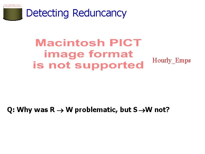 Detecting Reduncancy Hourly_Emps Q: Why was R W problematic, but S W not? 