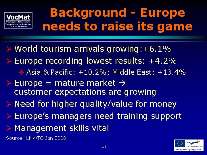 Background - Europe needs to raise its game Ø World tourism arrivals growing: +6.