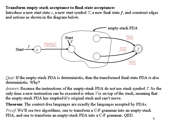 Transform empty-stack acceptance to final-state acceptance: Introduce a new start state s, a new