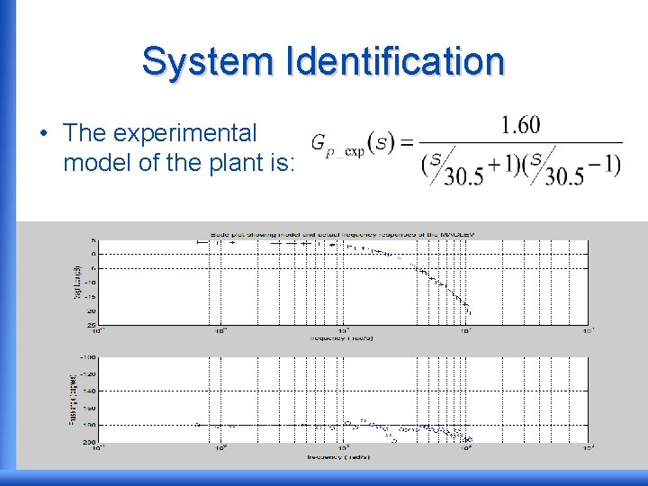 System Identification • The experimental model of the plant is: 