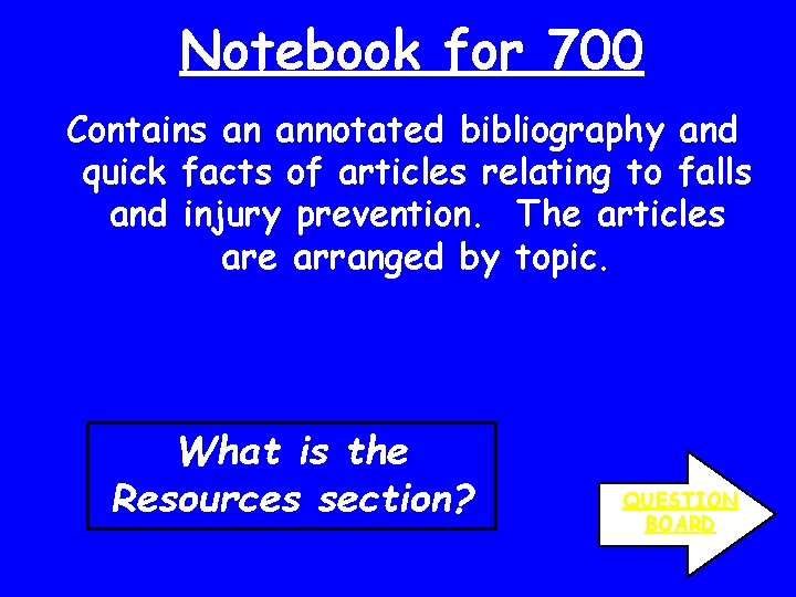 Notebook for 700 Contains an annotated bibliography and quick facts of articles relating to