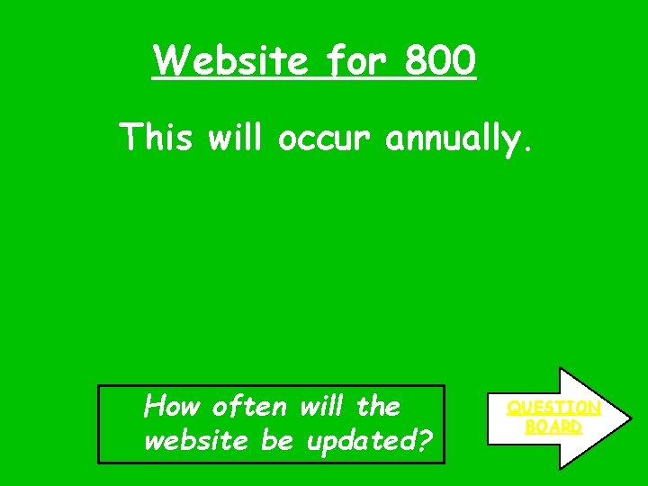 Website for 800 This will occur annually. How often will the website be updated?
