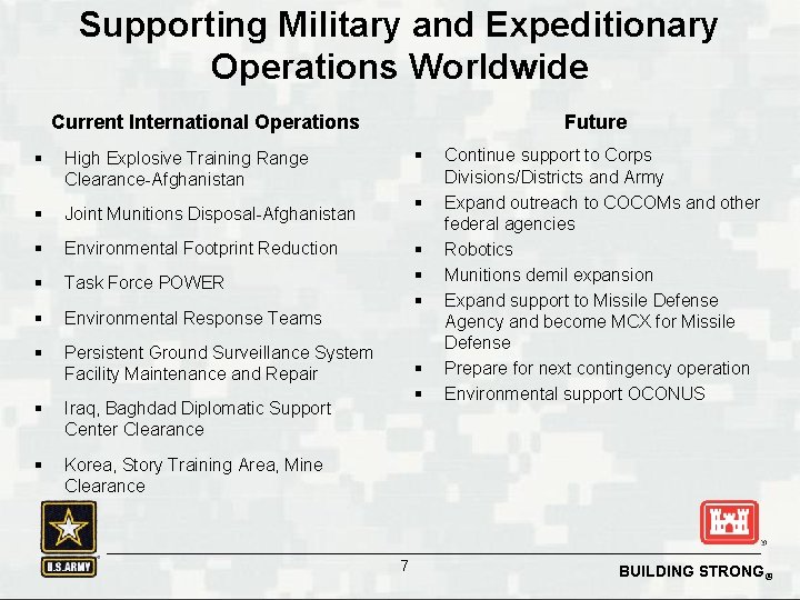 Supporting Military and Expeditionary Operations Worldwide Future Current International Operations § High Explosive Training