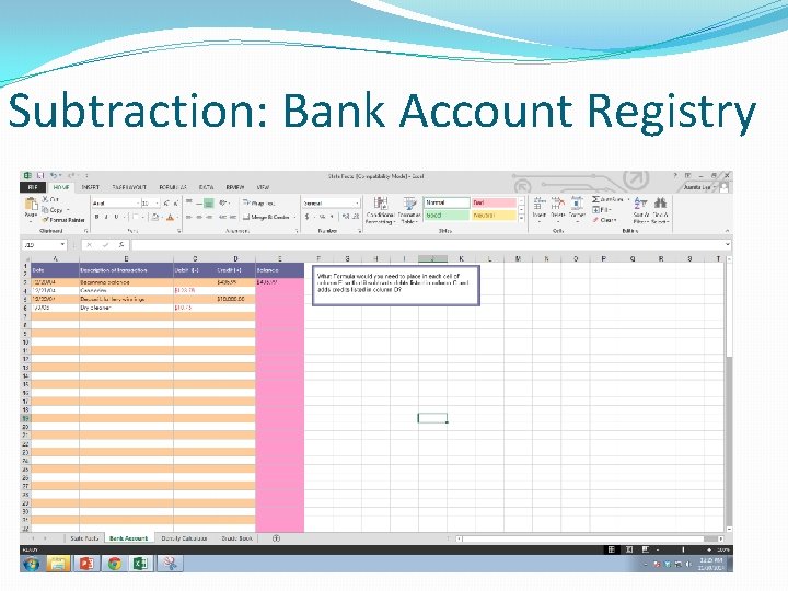 Subtraction: Bank Account Registry 