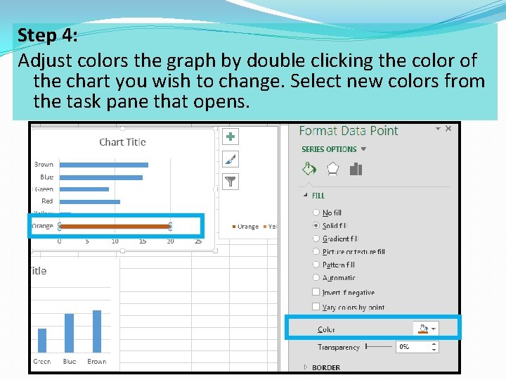 Step 4: Adjust colors the graph by double clicking the color of the chart