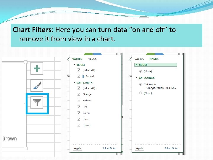 Chart Filters: Here you can turn data “on and off” to remove it from