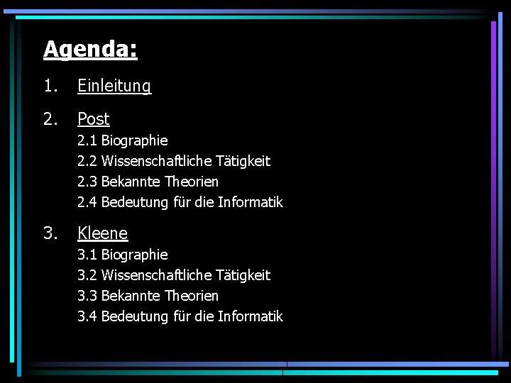 Agenda: 1. Einleitung 2. Post 2. 1 2. 2 2. 3 2. 4 3. Agenda: 1. Einleitung 2. Post 2. 1 2. 2 2. 3 2. 4 3.