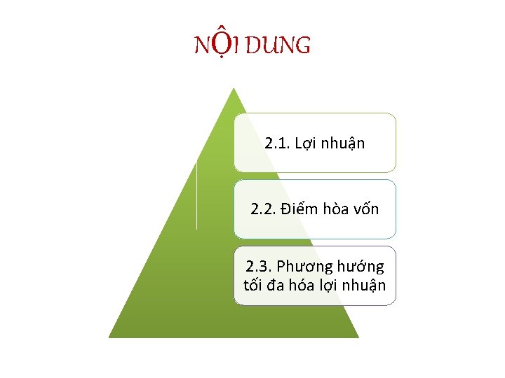 NỘI DUNG 2. 1. Lợi nhuận 2. 2. Điểm hòa vốn 2. 3. Phương