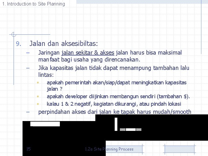 1. Introduction to Site Planning Jalan dan aksesibiltas: 9. – – Jaringan jalan sekitar