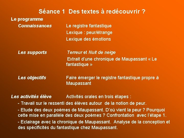 Séance 1 Des textes à redécouvrir ? Le programme Connaissances Le registre fantastique Lexique