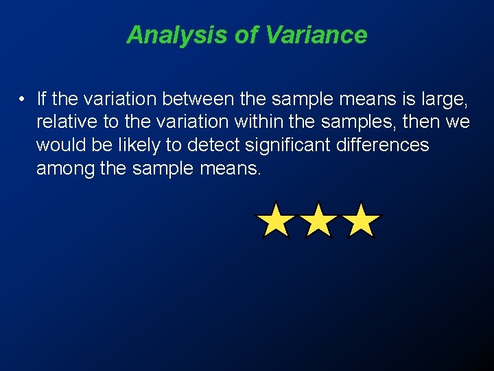 Analysis of Variance • If the variation between the sample means is large, relative Analysis of Variance • If the variation between the sample means is large, relative