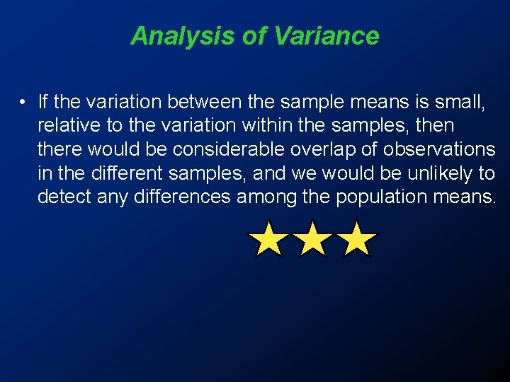 Analysis of Variance • If the variation between the sample means is small, relative Analysis of Variance • If the variation between the sample means is small, relative