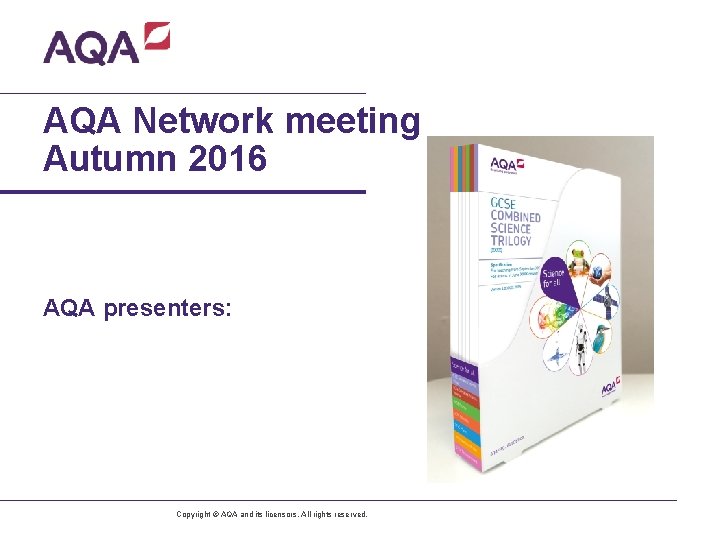 AQA Network meeting Autumn 2016 AQA presenters: Copyright © AQA and its licensors. All