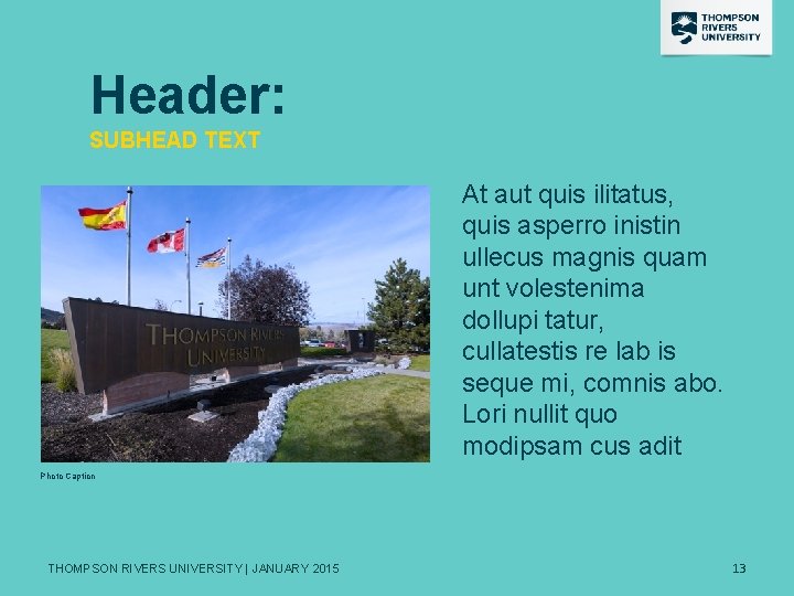 Header: SUBHEAD TEXT At aut quis ilitatus, quis asperro inistin ullecus magnis quam unt
