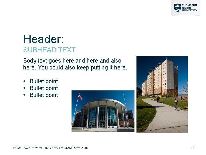 Header: SUBHEAD TEXT Body text goes here and also here. You could also keep