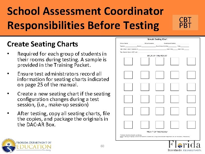 School Assessment Coordinator Responsibilities Before Testing Create Seating Charts • Required for each group