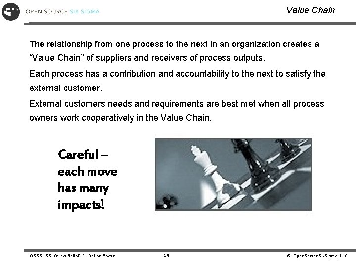 Value Chain The relationship from one process to the next in an organization creates