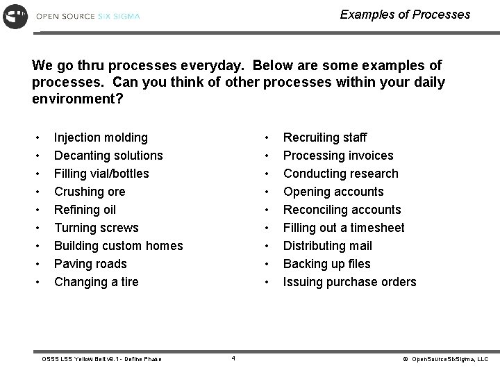 Examples of Processes We go thru processes everyday. Below are some examples of processes.