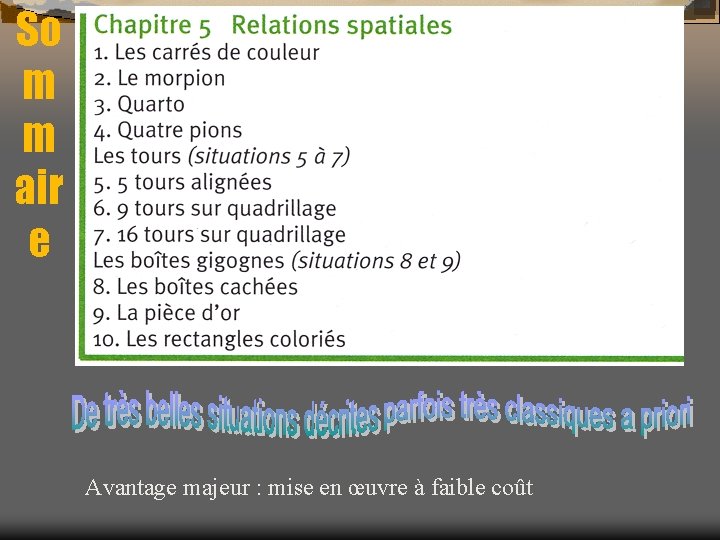 So m m air e Avantage majeur : mise en œuvre à faible coût