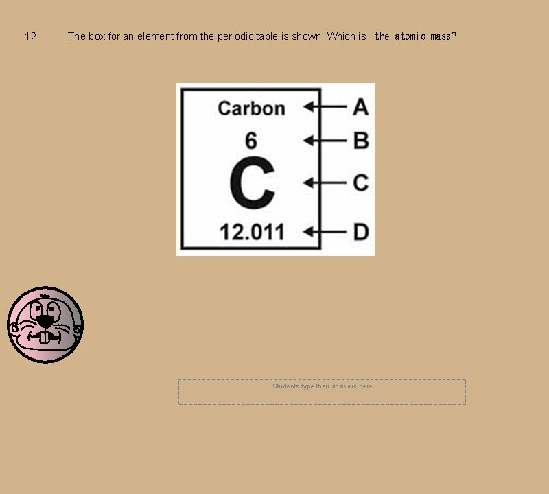 12 The box for an element from the periodic table is shown. Which is 12 The box for an element from the periodic table is shown. Which is