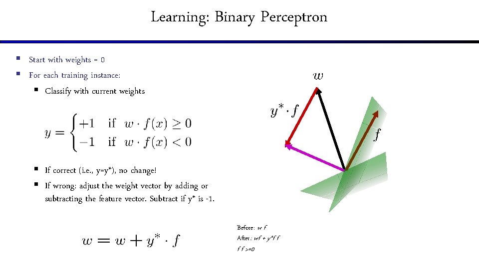 Learning: Binary Perceptron § Start with weights = 0 § For each training instance: